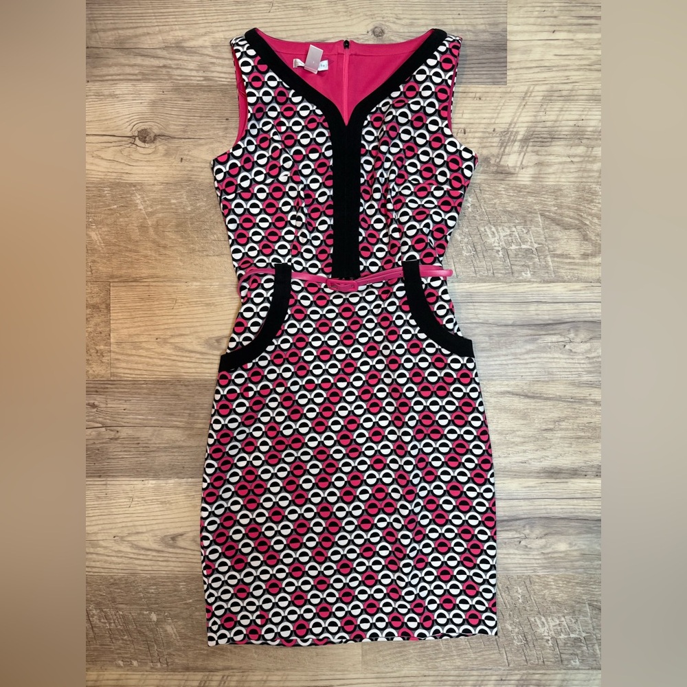 London Times Pink and Black Patterned Midi Dress
